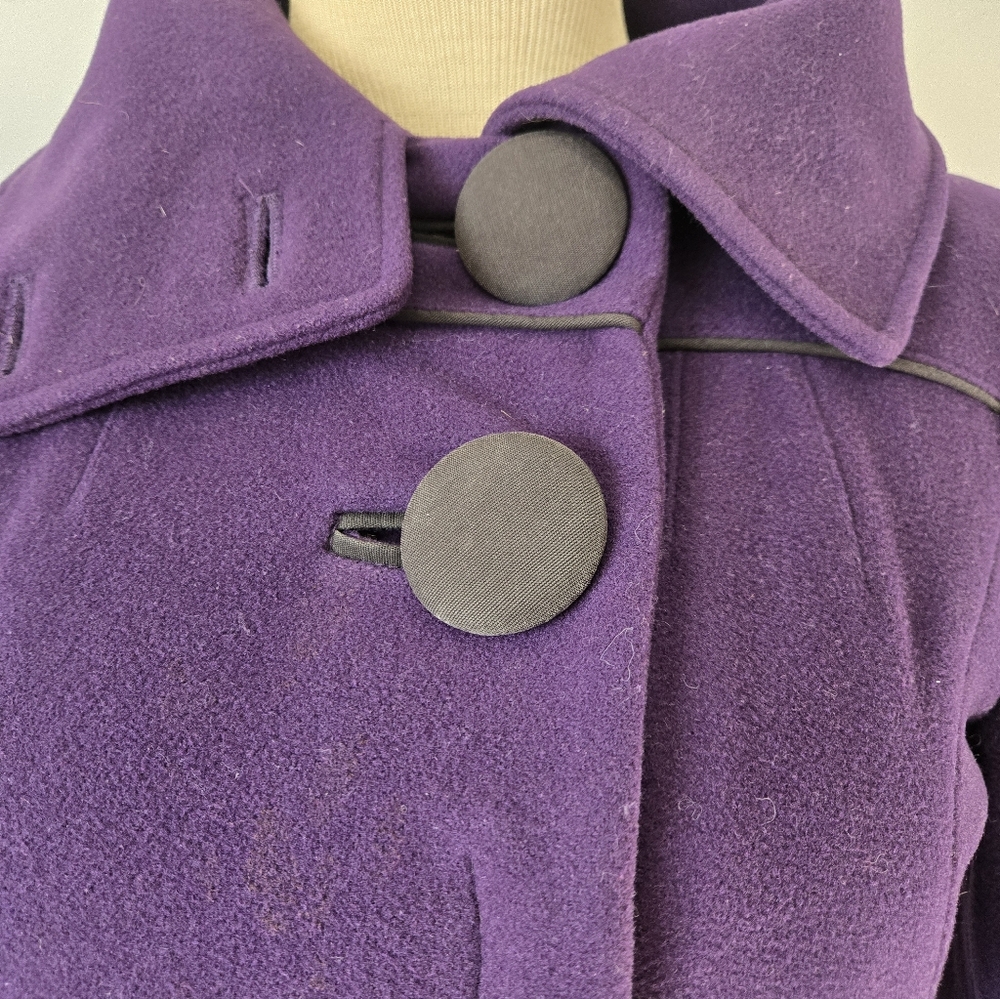 SOIA & KYO Purple Wool Blend thigh length Coat with Oversized buttons . Size XS - Picture 3 of 16